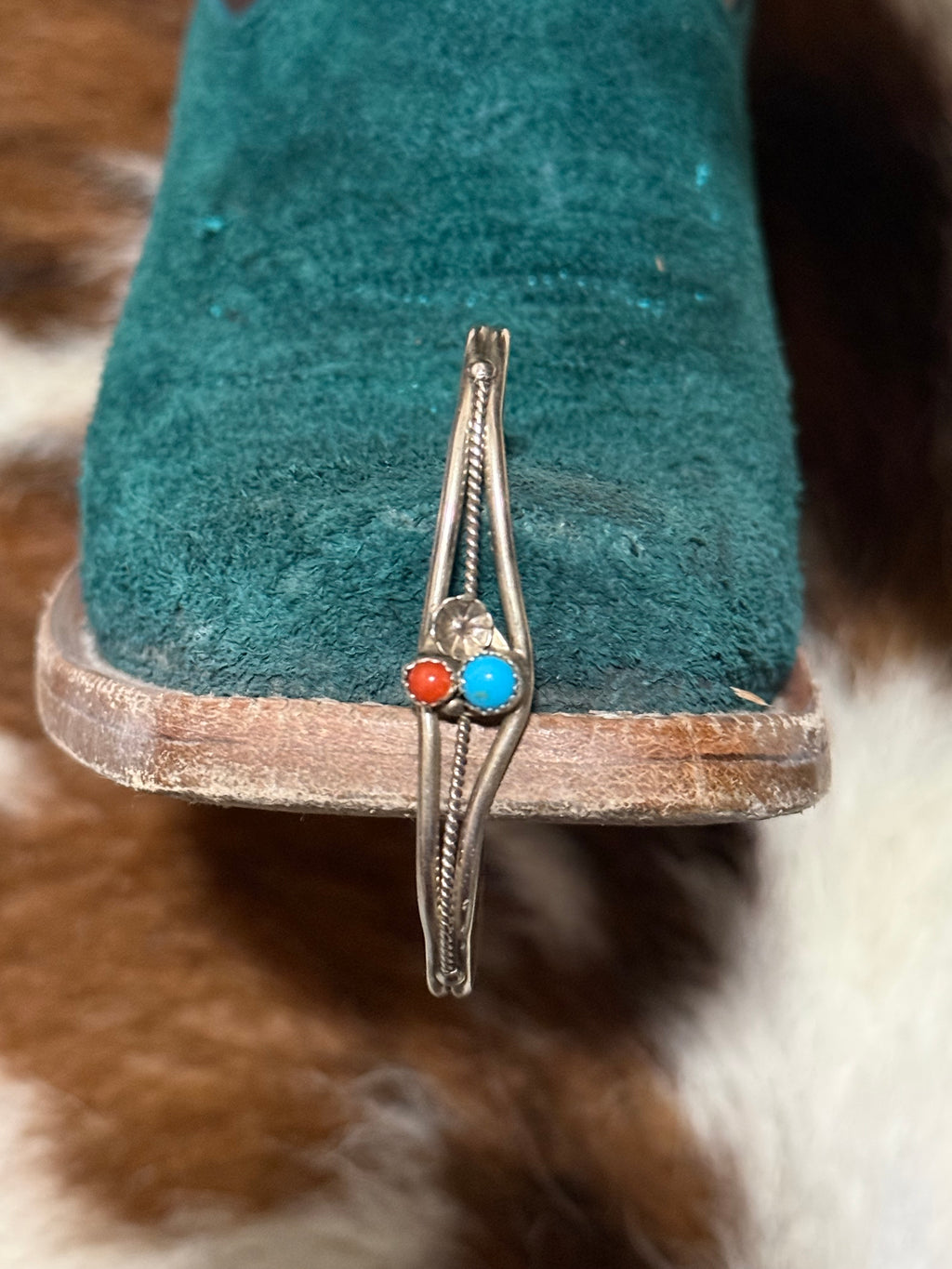 Red coral and turquoise cuff